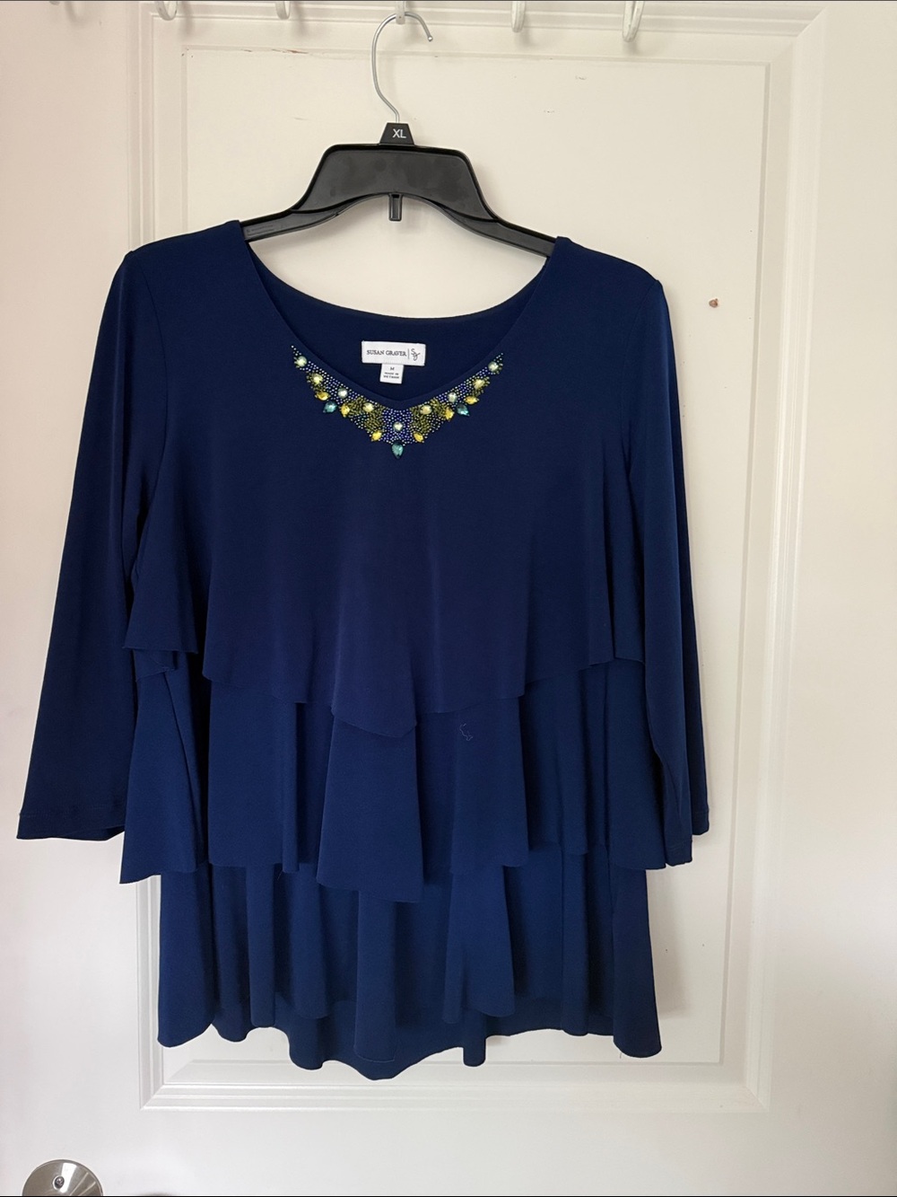 Susan Graver Navy Beaded-Neck Layered Tunic